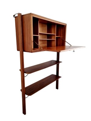 Small Walnut and Brass Wall Unit with Desk Function by William Watting for Fristho-LDW-2036129