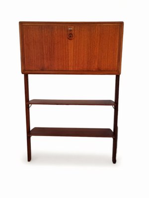 Small Walnut and Brass Wall Unit with Desk Function by William Watting for Fristho-LDW-2036129