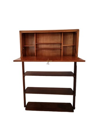 Small Walnut and Brass Wall Unit with Desk Function by William Watting for Fristho-LDW-2036129