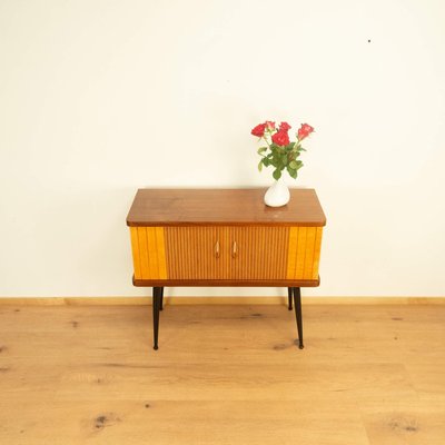 Small Walnut Chest of Drawers with Vertical Decorative Stripes, 1960s-PRK-2004537