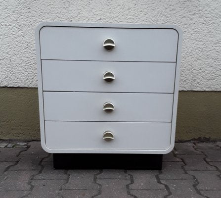 Small White Formica Chest of 4 Drawers with Silver Shell Handles & Black Base, 1970s-HOI-874445