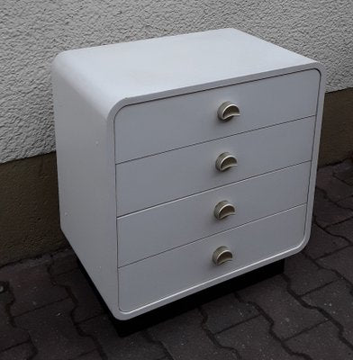 Small White Formica Chest of 4 Drawers with Silver Shell Handles & Black Base, 1970s-HOI-874445