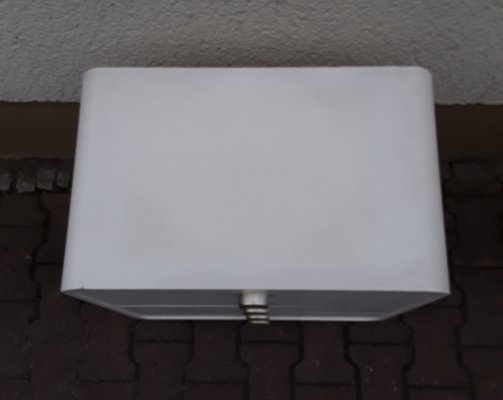 Small White Formica Chest of 4 Drawers with Silver Shell Handles & Black Base, 1970s-HOI-874445