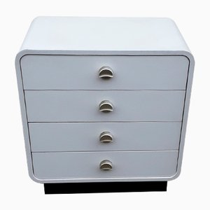 Small White Formica Chest of 4 Drawers with Silver Shell Handles & Black Base, 1970s-HOI-874445