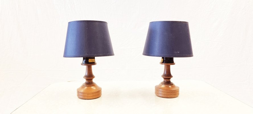 Small Wooden Table Lamps from Aka Electric, Germany, Set of 2-LDW-1264147