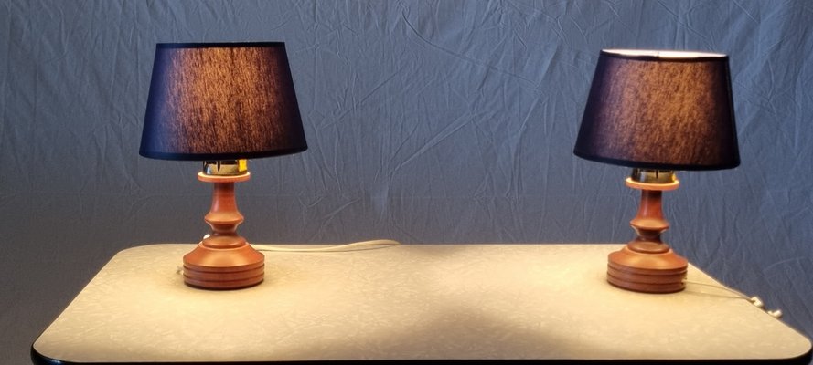 Small Wooden Table Lamps from Aka Electric, Germany, Set of 2-LDW-1264147