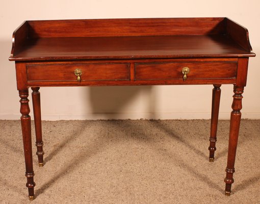 Small Writing Table with Two Drawers in Mahogany-HPU-1784075