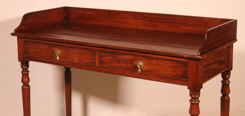 Small Writing Table with Two Drawers in Mahogany-HPU-1784075