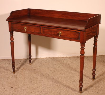 Small Writing Table with Two Drawers in Mahogany-HPU-1784075