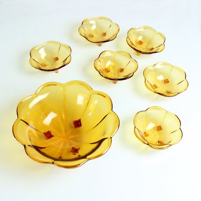 Smaller Bowls in Amber Glass from Borske Sklo, 1960s, Set of 6-UL-1731537