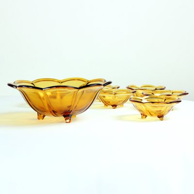 Smaller Bowls in Amber Glass from Borske Sklo, 1960s, Set of 6-UL-1731537