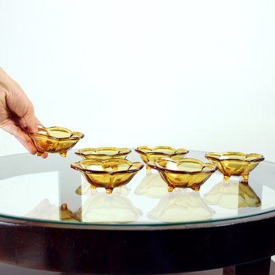 Smaller Bowls in Amber Glass from Borske Sklo, 1960s, Set of 6-UL-1731537