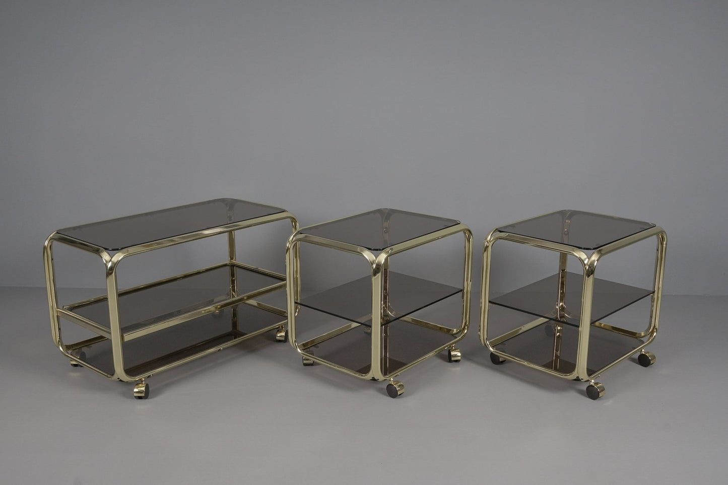 Smoke Glass Plates Serving Carts, 1960s, Set of 3