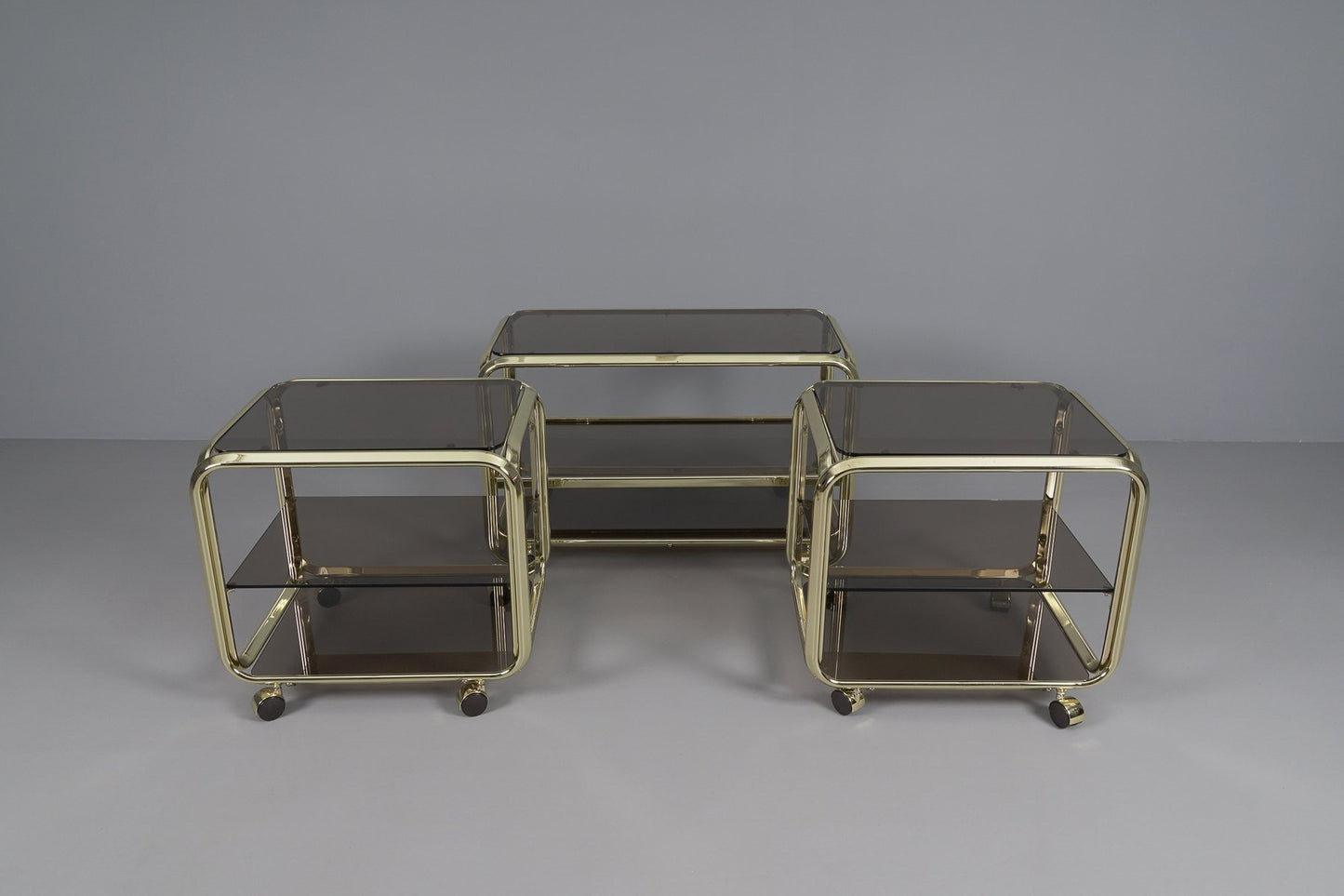 Smoke Glass Plates Serving Carts, 1960s, Set of 3