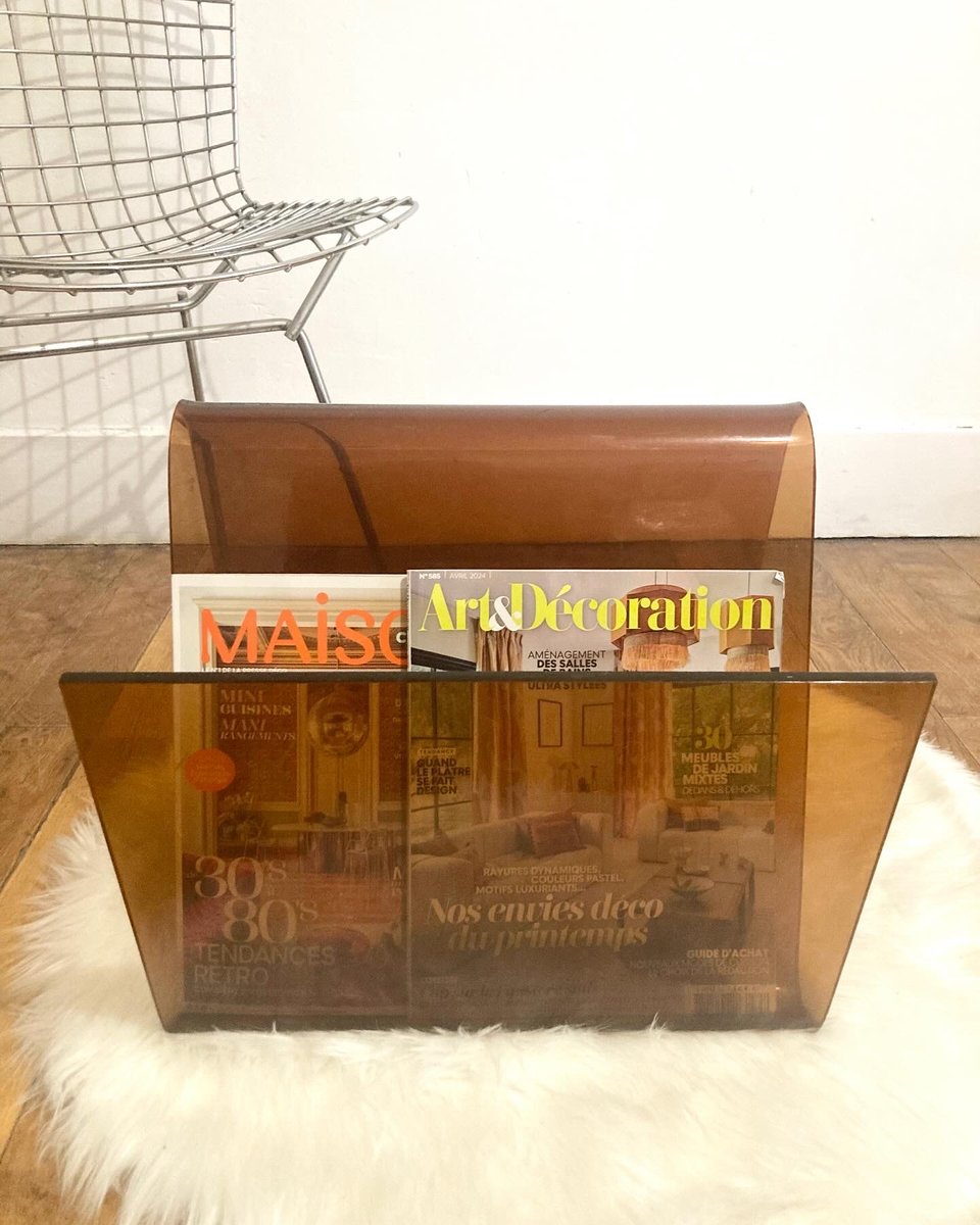 Smoked Acrylic Glass Magazine Holder by Michel Dumas