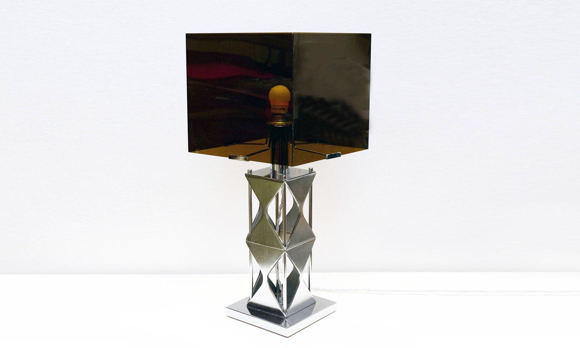 Smoked Acrylic Glass & Satin Steel Table Lamp, 1970s