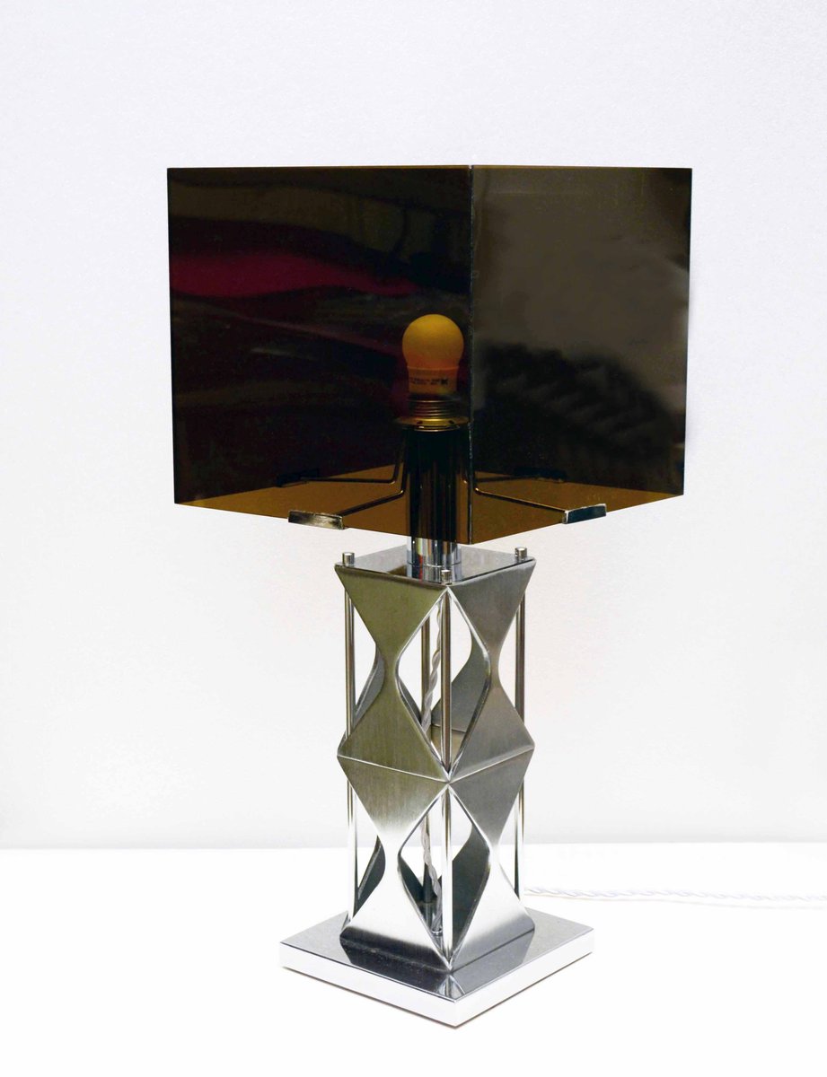 Smoked Acrylic Glass & Satin Steel Table Lamp, 1970s