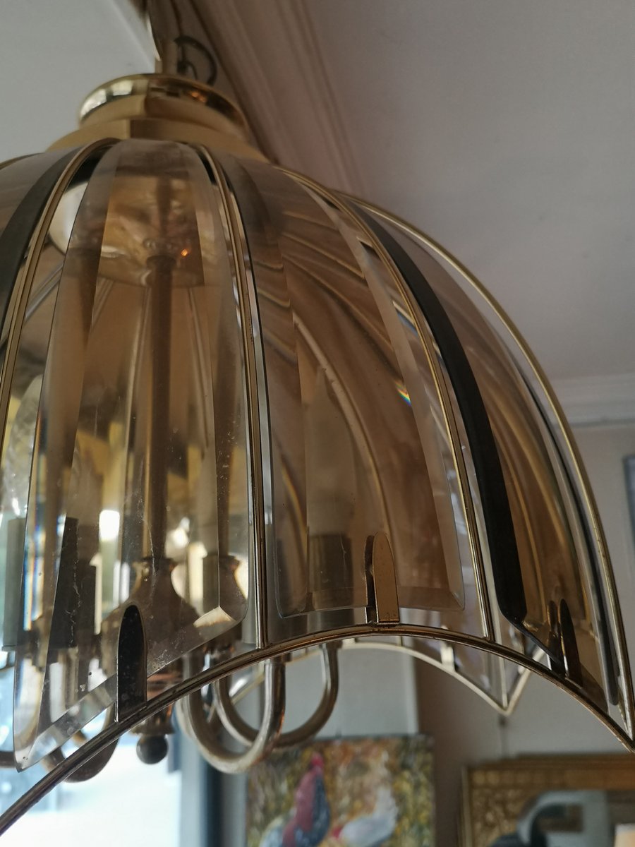 Smoked Amber Beveled Glass Umbrella Shape Light Fixture