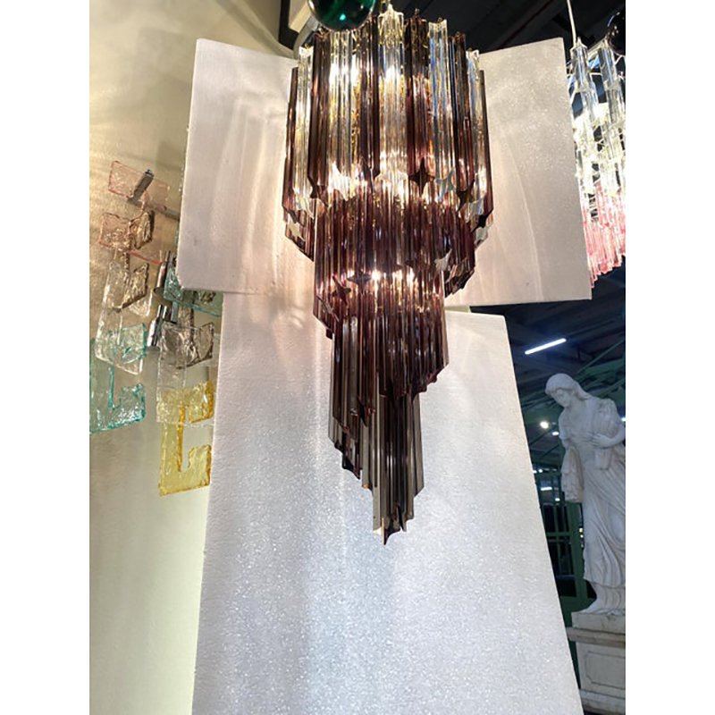 Smoked and Clear Quadriedro Cascade Chandelier Murano Glass