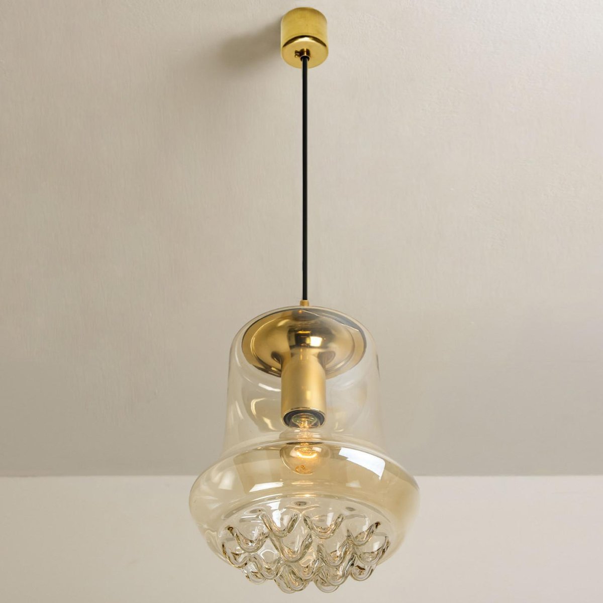 Smoked Brown Glass and Brass Pendant Lights attributed to Peill and Putzler, 1960s, Set of 2