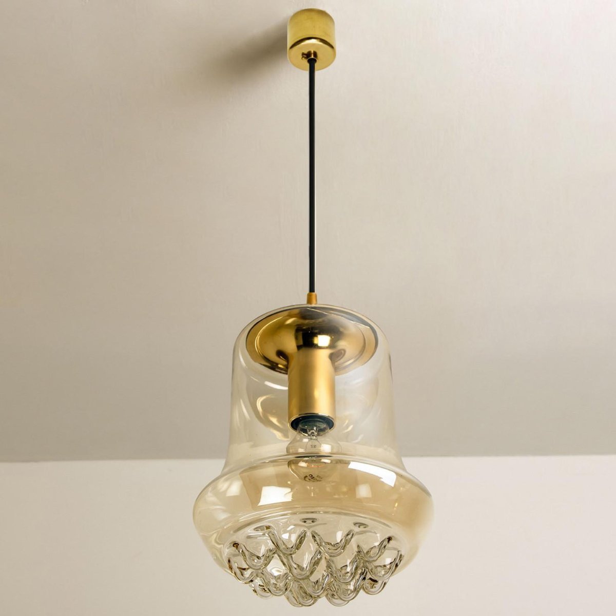 Smoked Brown Glass and Brass Pendant Lights attributed to Peill and Putzler, 1960s, Set of 2