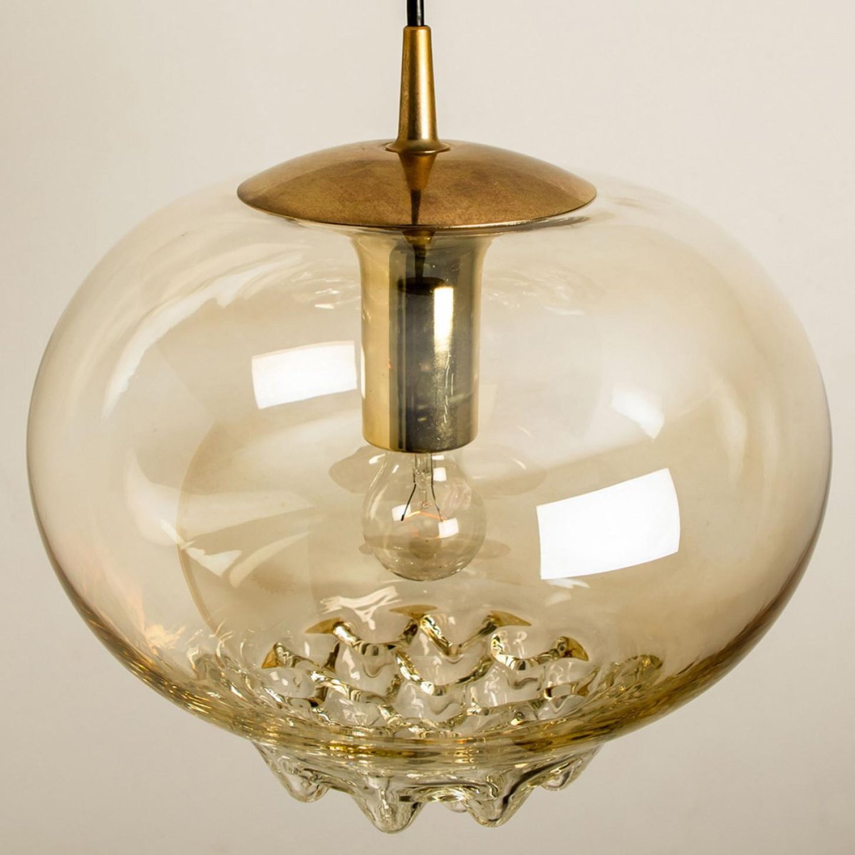 Smoked Brown Glass and Brass Pendant Lights attributed to Peill and Putzler, 1960s, Set of 2