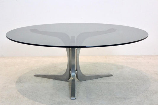 Smoked Glass and Aluminum Round Coffee Table by Geoffrey Harcourt for Artifort