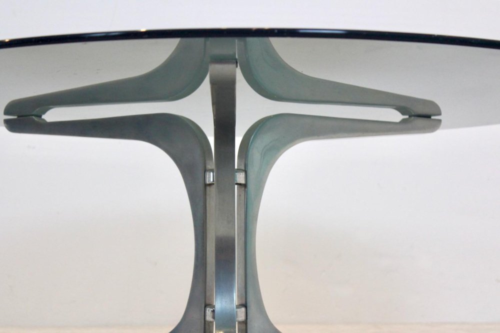 Smoked Glass and Aluminum Round Coffee Table by Geoffrey Harcourt for Artifort