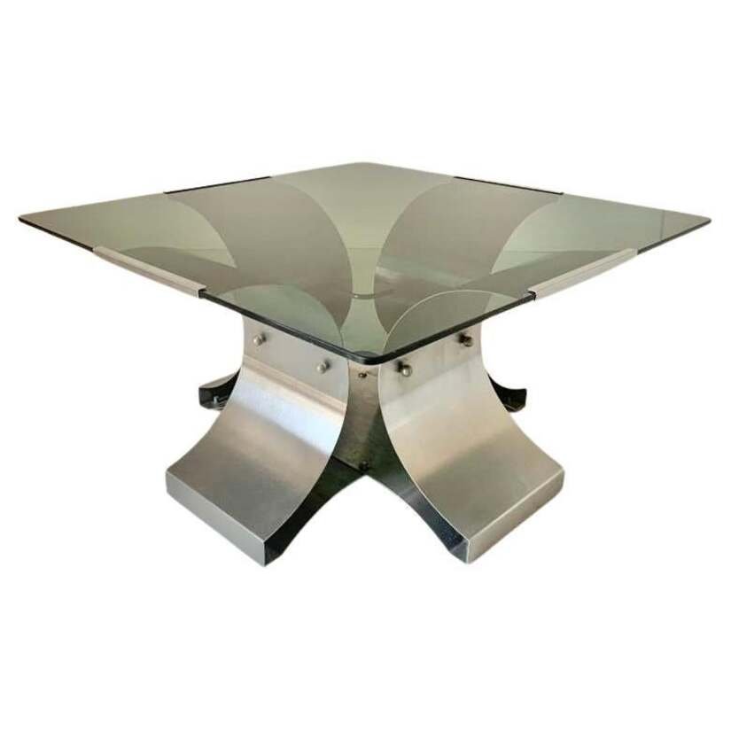 Smoked Glass and Aluminum Table by Francois Monnet for Kappa, 1970s