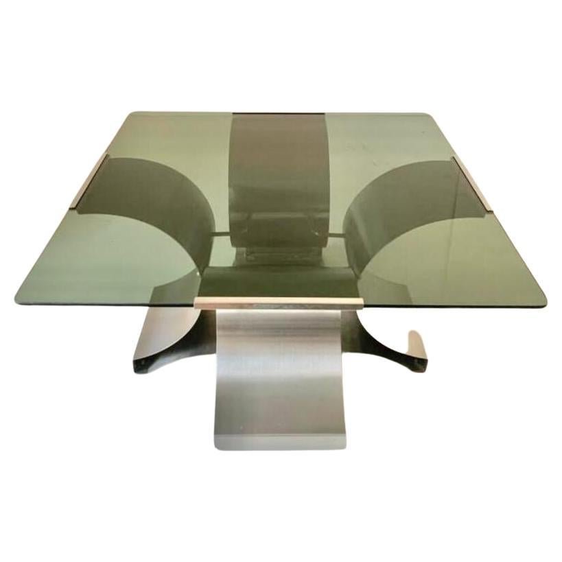 Smoked Glass and Aluminum Table by Francois Monnet for Kappa, 1970s