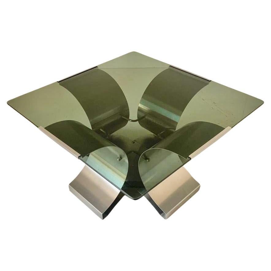 Smoked Glass and Aluminum Table by Francois Monnet for Kappa, 1970s