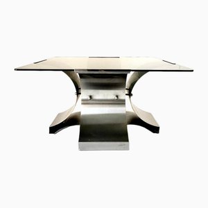 Smoked Glass and Aluminum Table by Francois Monnet for Kappa, 1970s-TOI-1754585