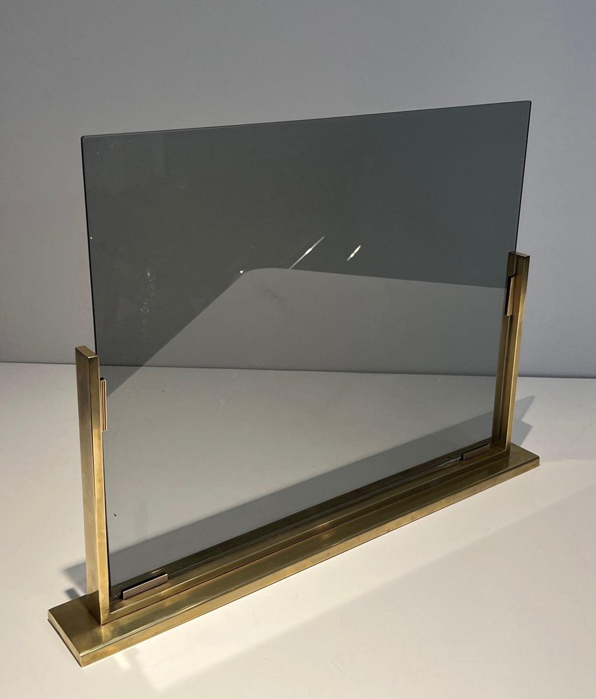 Smoked Glass and Brass Fire Screen, 1970s