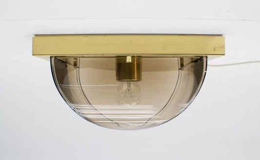 Smoked Glass and Brass Flush Mount from Limburg, 1960s