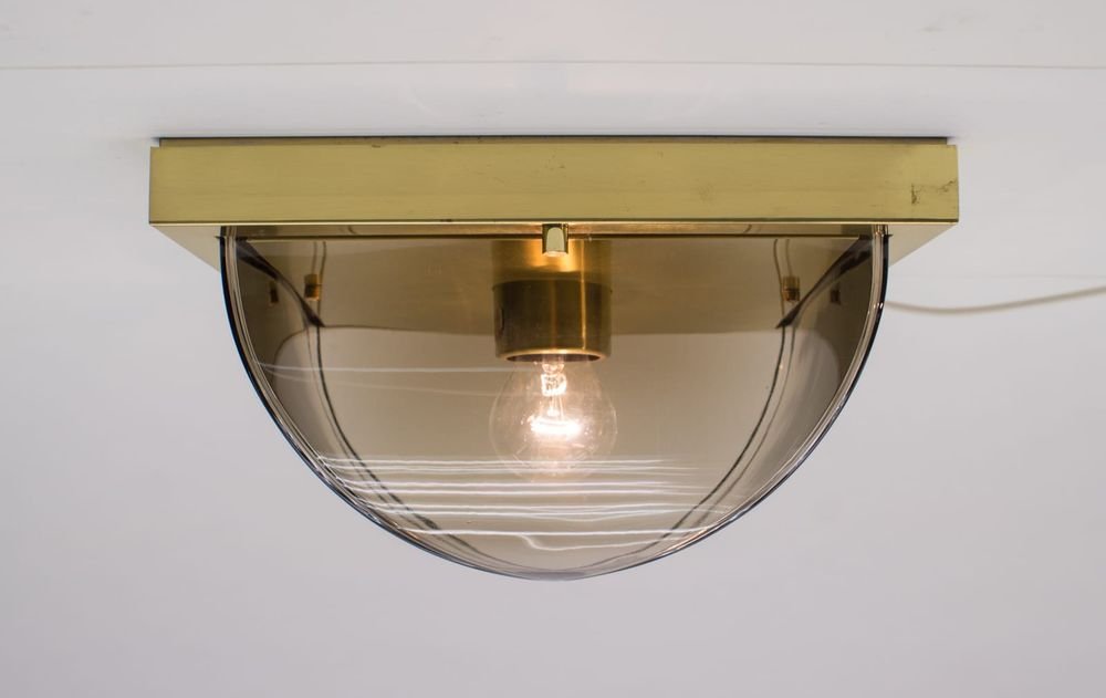 Smoked Glass and Brass Flush Mount from Limburg, 1960s