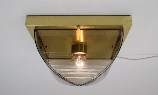 Smoked Glass and Brass Flush Mount from Limburg, 1960s-KQB-692957