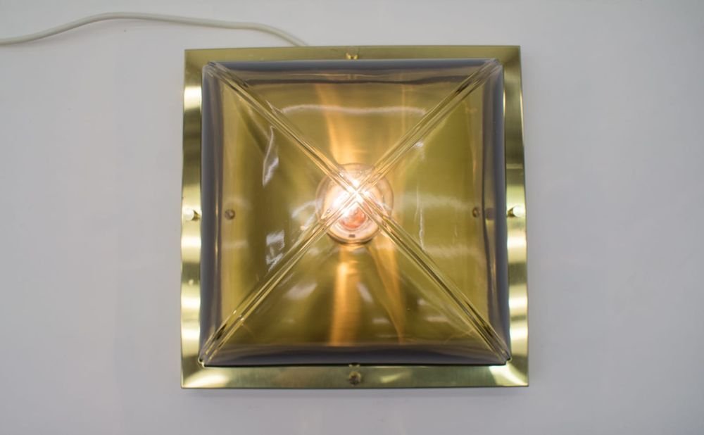 Smoked Glass and Brass Flush Mount from Limburg, 1960s