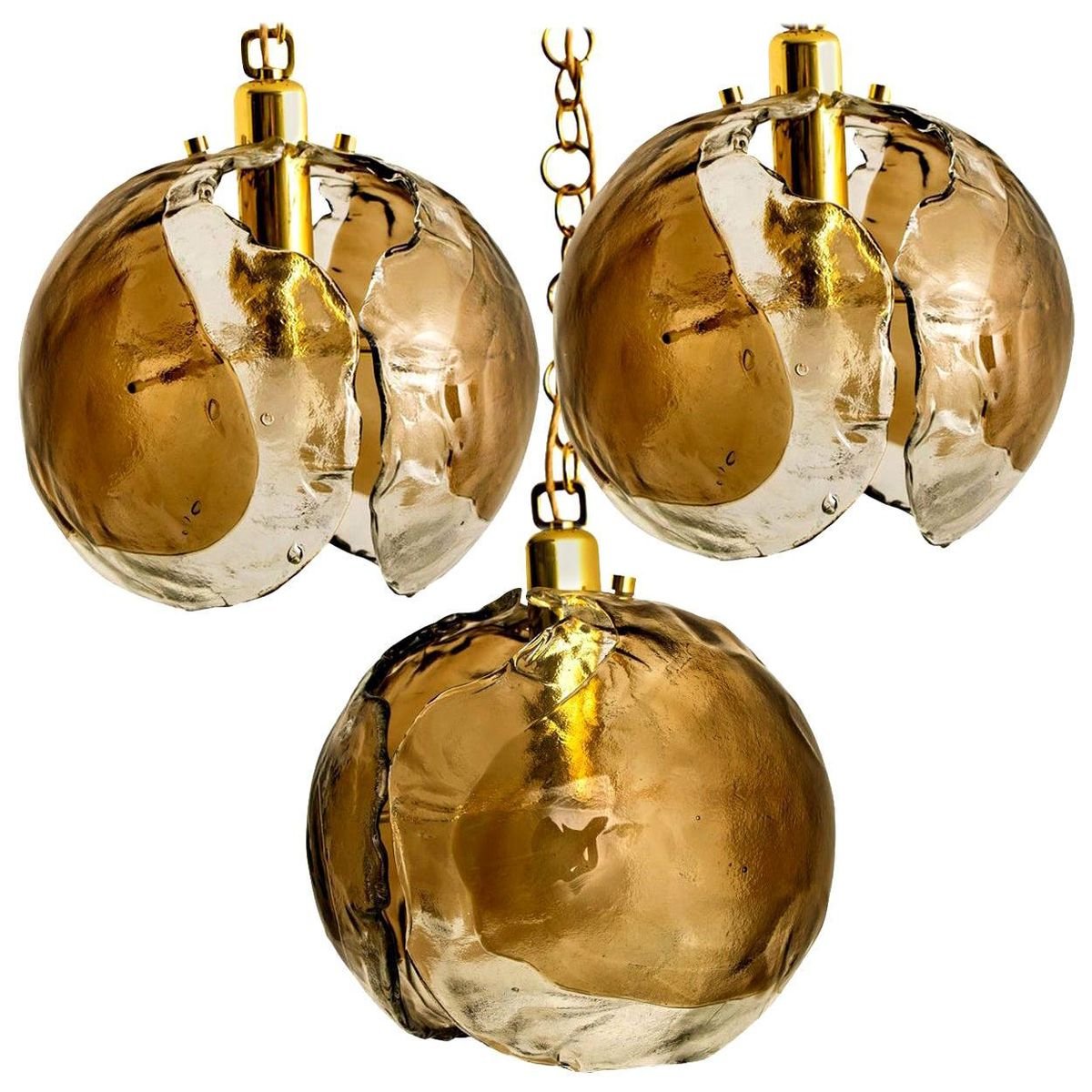 Smoked Glass and Brass Pendant Light from Kalmar, 1970s-VDW-839074