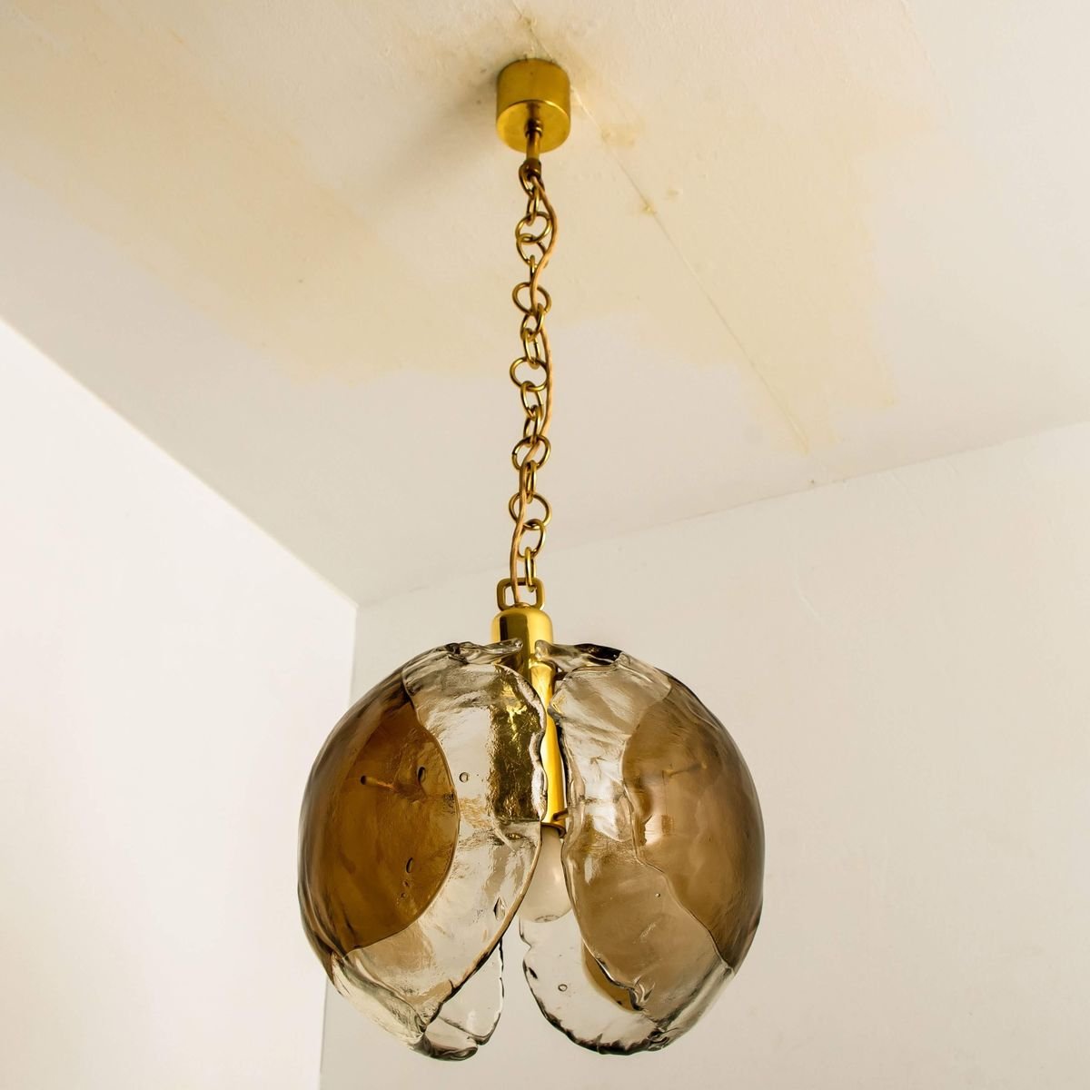 Smoked Glass and Brass Pendant Light from Kalmar, 1970s-VDW-839074