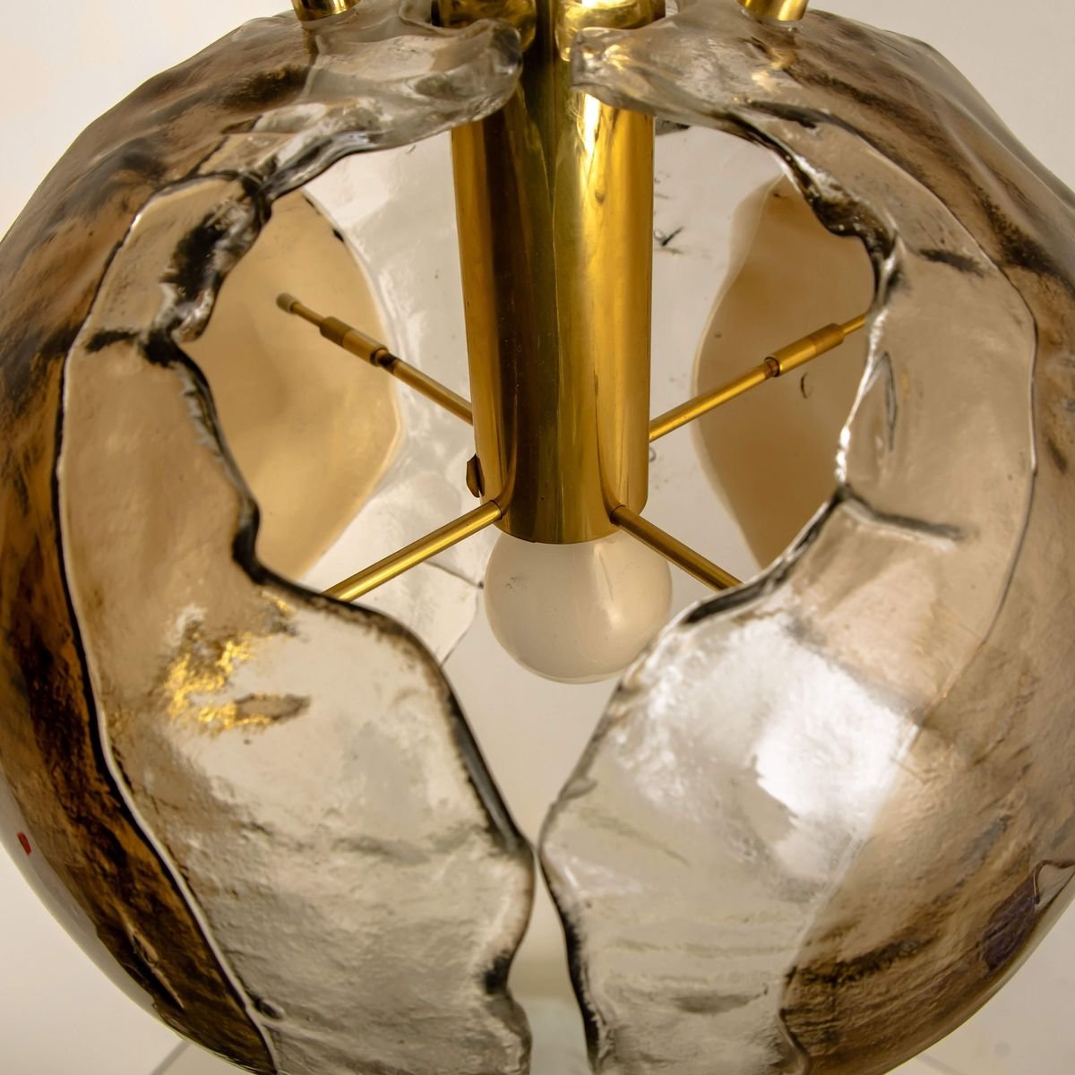 Smoked Glass and Brass Pendant Light from Kalmar, 1970s