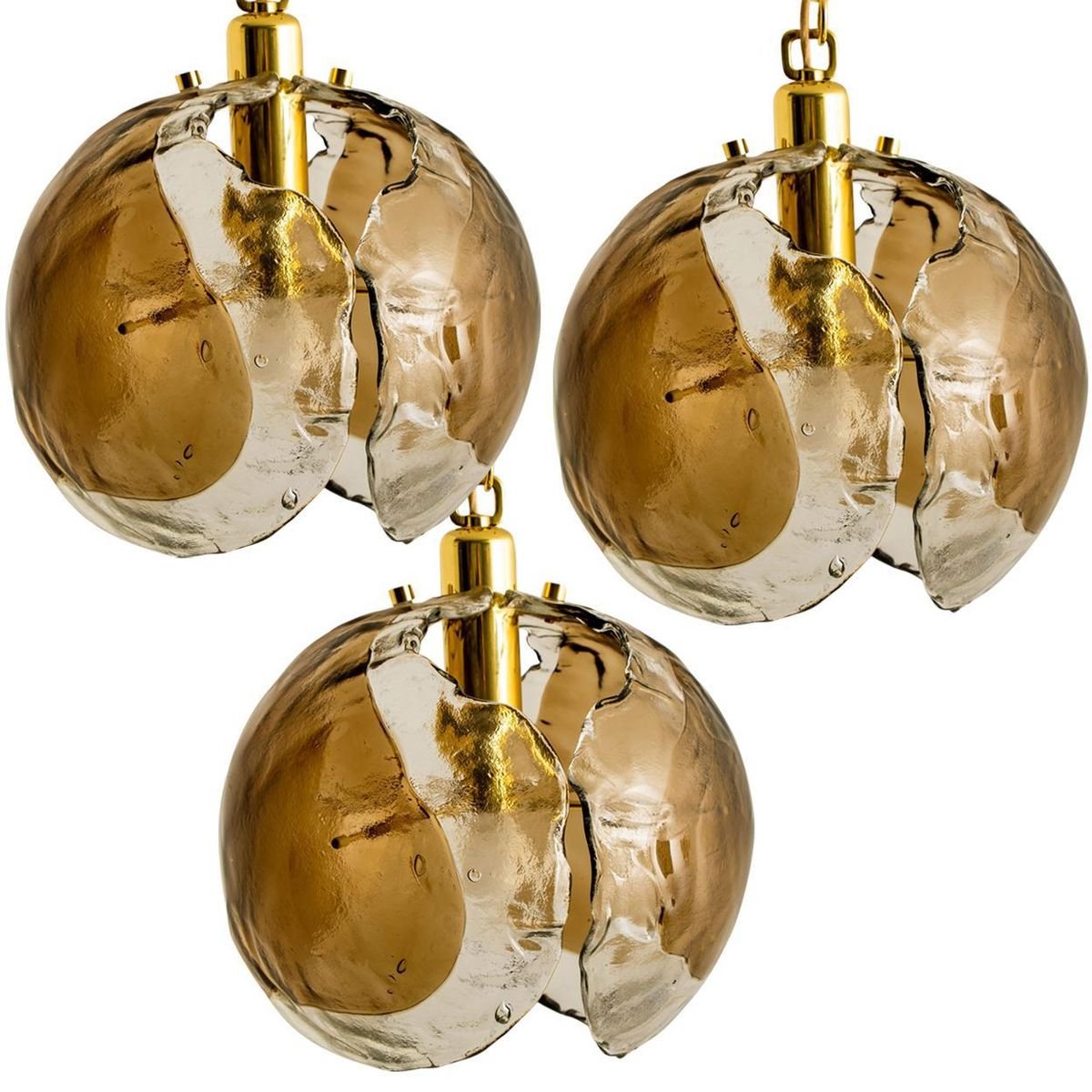 Smoked Glass and Brass Pendant Light from Kalmar, 1970s