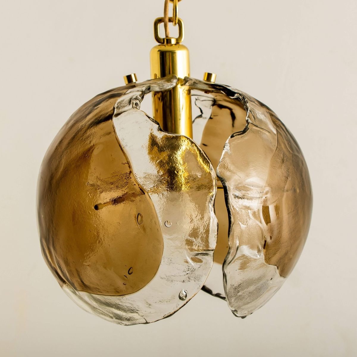 Smoked Glass and Brass Pendant Light from Kalmar, 1970s