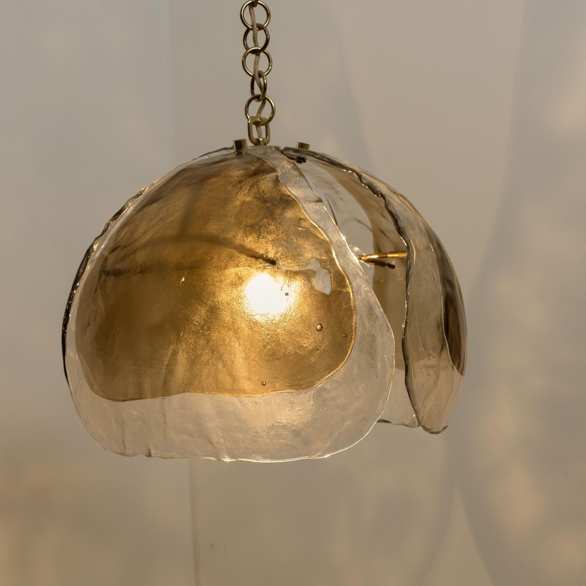 Smoked Glass and Brass Pendant Light from Kalmar, 1970s