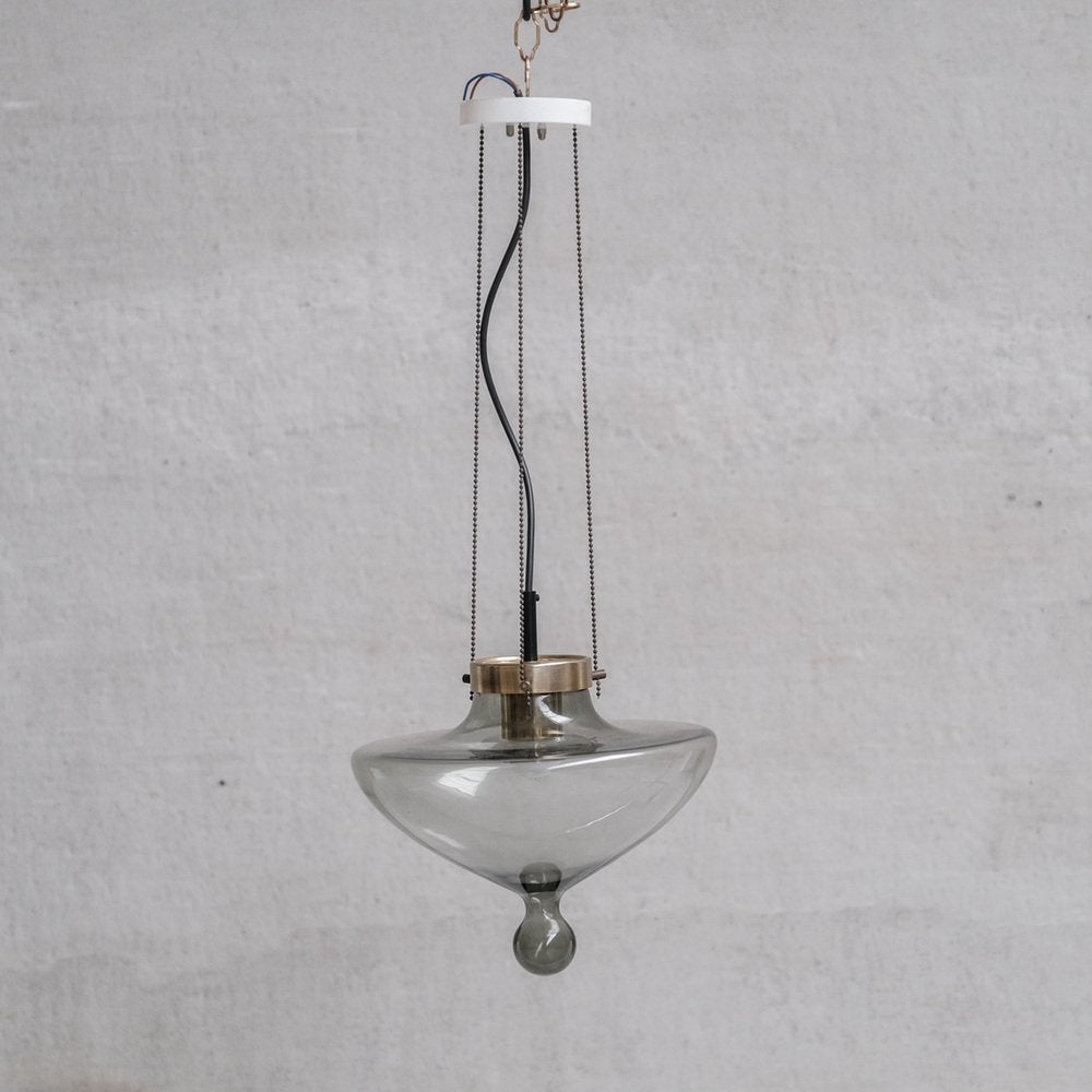 Smoked Glass and Brass Pendant Light from Raak, 1970s