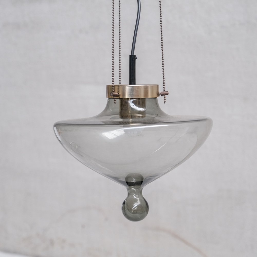 Smoked Glass and Brass Pendant Light from Raak, 1970s