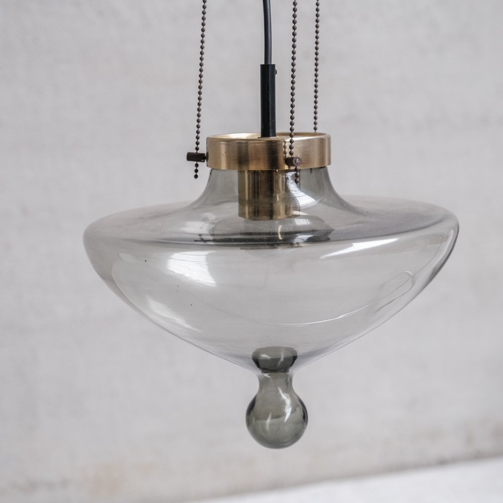 Smoked Glass and Brass Pendant Light from Raak, 1970s