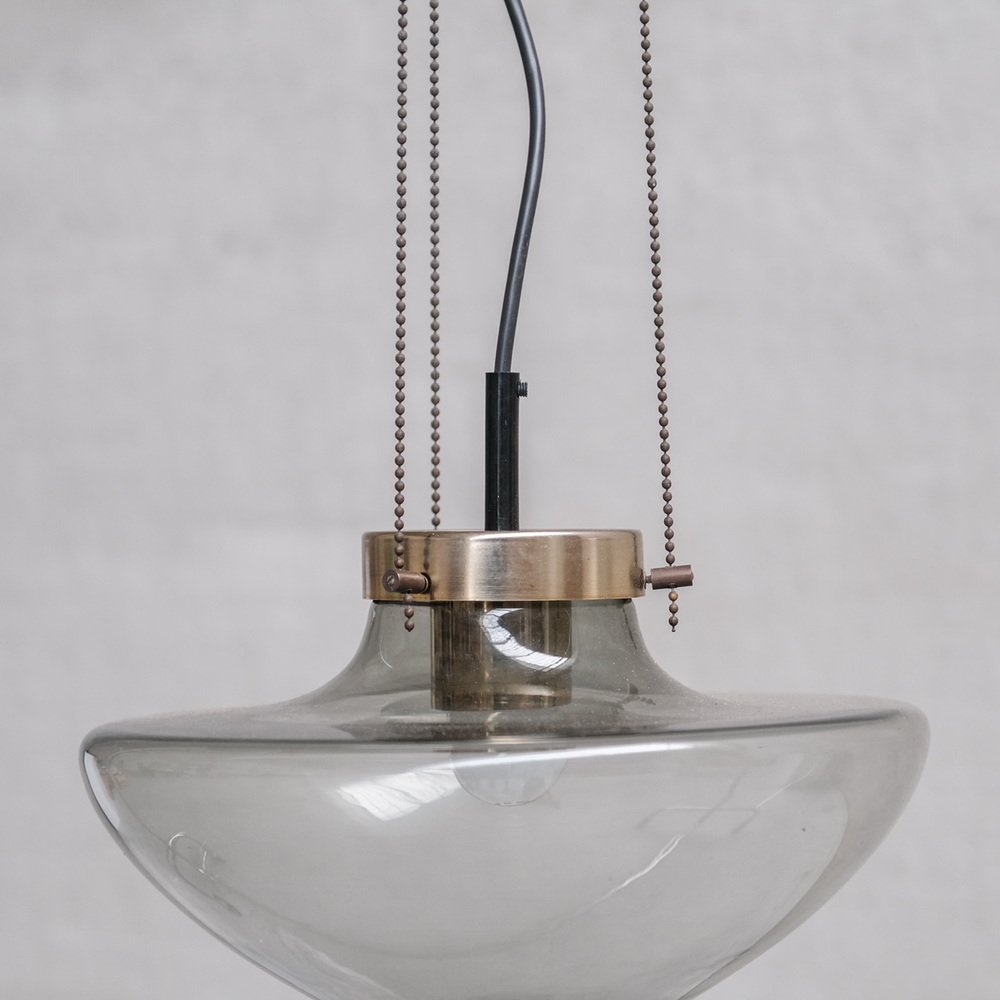 Smoked Glass and Brass Pendant Light from Raak, 1970s