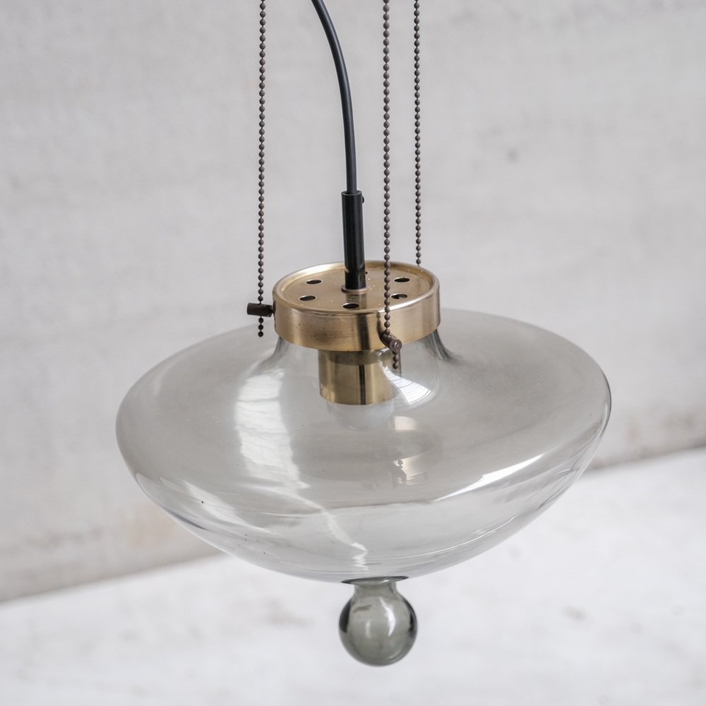 Smoked Glass and Brass Pendant Light from Raak, 1970s