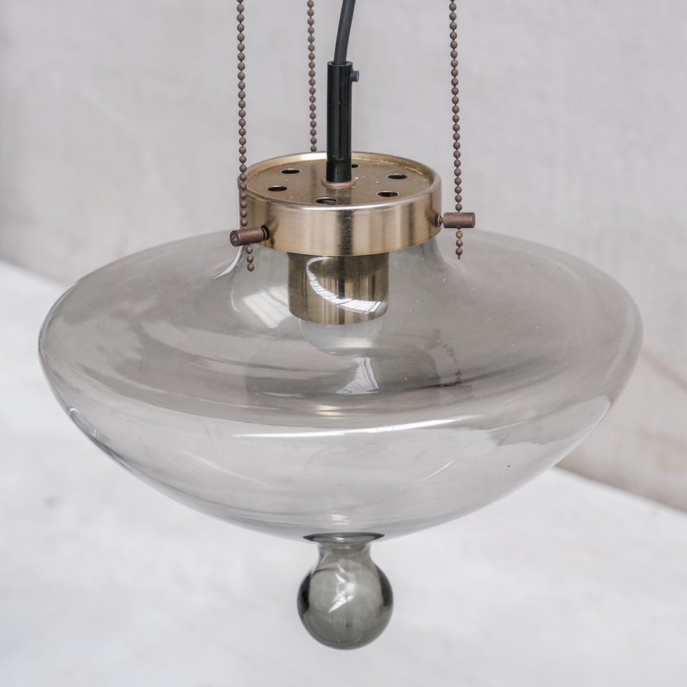 Smoked Glass and Brass Pendant Light from Raak, 1970s