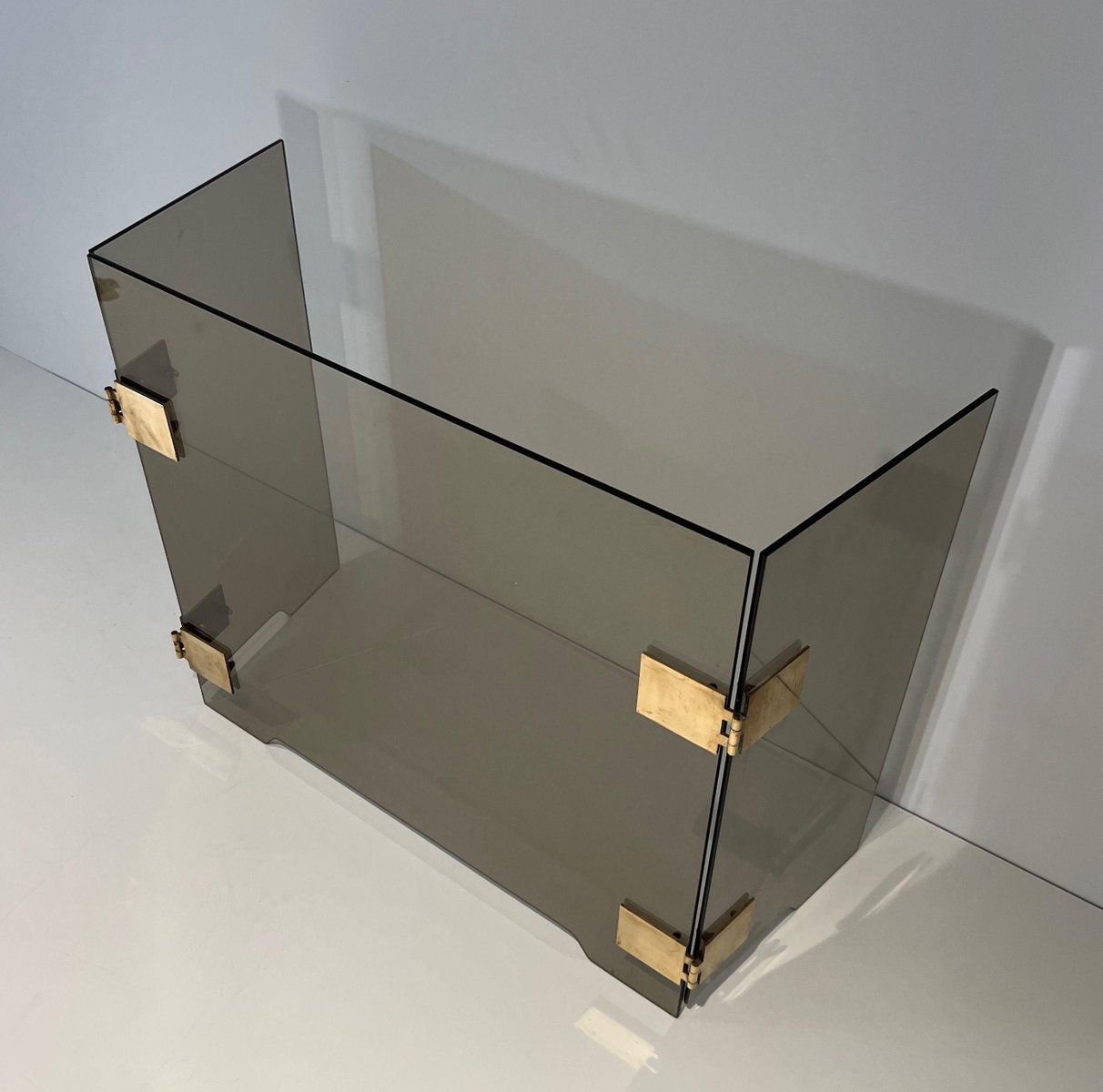 Smoked Glass and Brass Trifold Fireguard, 1970s